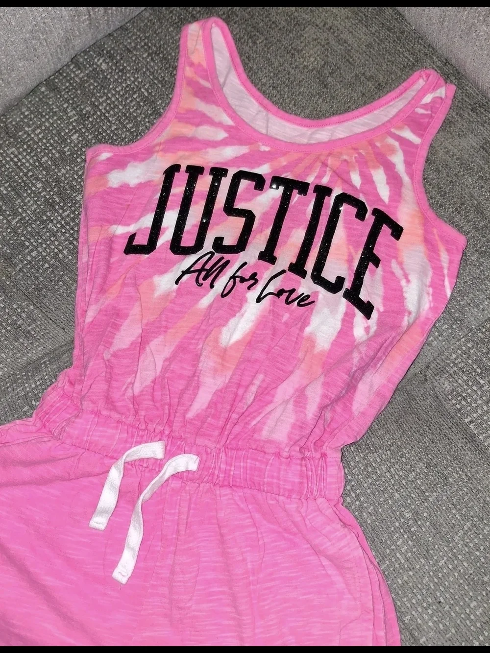 Justice Pink Tie-Dye Tank Romper with Drawstring